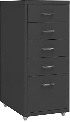 Myheimly Aktenschrank 5 Schubladenmit Rollen Anthrazit 28x41x69cm Aktenschrank mit Rollen Rollcontainer Bürocontainer Schubladenschrank Büroschrank Metallschrank Schrank Mobiler