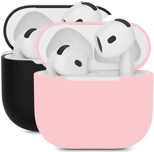 2PCS Mocarheri Silikon Hülle Schutzhülle Kompatibel mit AirPods 4 Gen (2024), Ultra-dünnes, Silikon Stoßfeste Weiches Schutzhülle für AirPods 4, Front-LED Sichtbar, Schwarz/Rosa