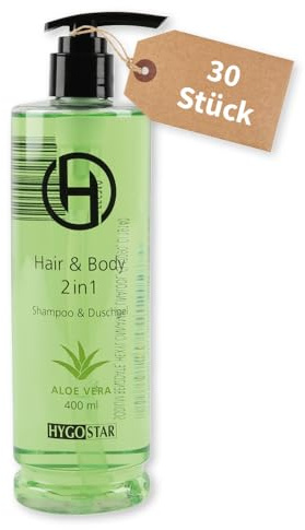 15 Stück Franz Mensch Hair & Body 2in1 Hotel Shampoo Duschgel | Hygostar, Pumpspender, grün, L: 6 cm, B: 6 cm, H: 21 cm, Hotelkosmetik, Einmalkosmetik, Einwegkosmetik, Packung