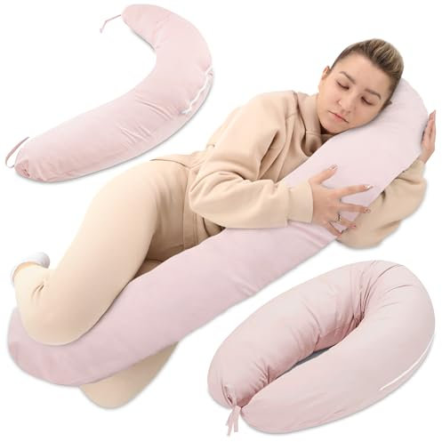 Stillkissen XXL Seitenschläferkissen Schwangerschaftskissen Lagerungskissen - Baumwolle Pregnancy Pillow Erwachsene - 190 cm Schmutziges Rosa