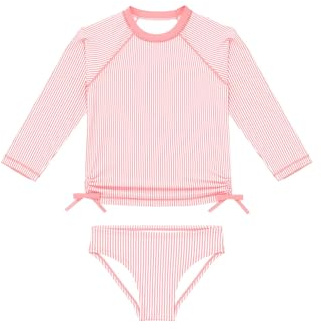 weVSwe Enfant Fille Maillot de Bain 2 Pièces Anti UV Protection Solaire T-Shirt Manches Longues et Short de Bain de 3-4 Ans