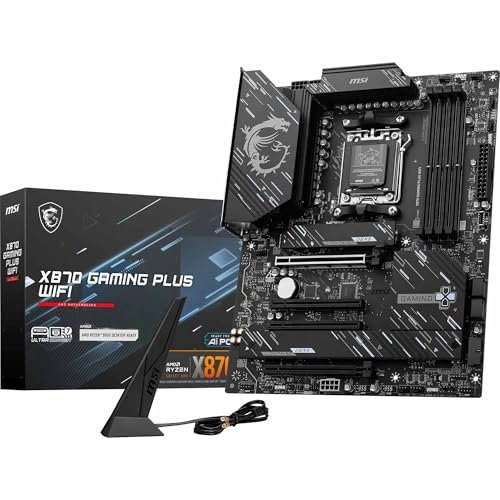 MSI X870 Gaming Plus - Placa base WiFi para juegos (compatible con procesadores AMD Ryzen serie 9000/8000/7000, AM5, DDR5, PCIe 5.0, M.2, SATA, LAN de 5 Gbps, USB-C, Wi-Fi 7, Bluetooth 5.4,