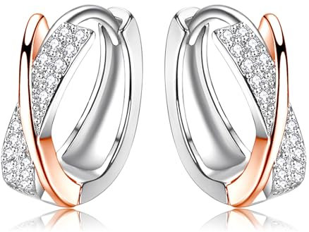 Creolen Silber 925, Ohrringe Silber 925 mit Zirkonia für Damen Mädchen, Klein Creolen Rosegold Huggie Schlafen Knorpel Ohrringe 10mm (silber-rosegold)