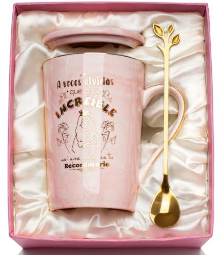 Regalos Originales para Mujer, Regalo Mujer Regalo Cumpleaños Muje-r Taza Cerámica 400ml, Regalos Personalizados para Muje-r, Regalos para Mujers Taza, con Tapas, Cucharas, Tarjetas, Cajas de Regalo