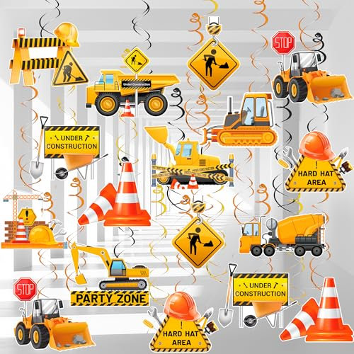 Kinder-Deko Baustellen Hängende Spiralen, 32pcs Baustelle Folien Wirbel Deckenhänger für Bagger Geburtstag Dekorative