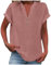 Women Tops, Ladies Tops 2025 Women's Summer Cotton Linen Cap Sleeve T-Shirt Button V Neck Tunic Top Fashion Baggy Solid Plain Casual Shirts Trendy Blouse Rose Gold