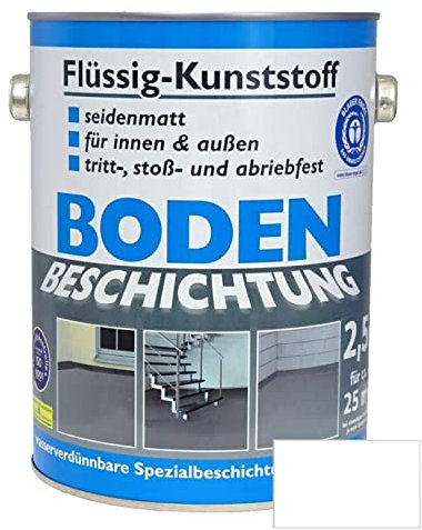 Dynamic24 Flüssig Kunststoff 2,5L Bodenbeschichtung 25m² Betonfarbe Beton Beschichtung Boden Estrich Farbe Halle Estrichfarbe Bodenfarbe für innen und außen Keller Terrasse Kellerboden (Weiß)