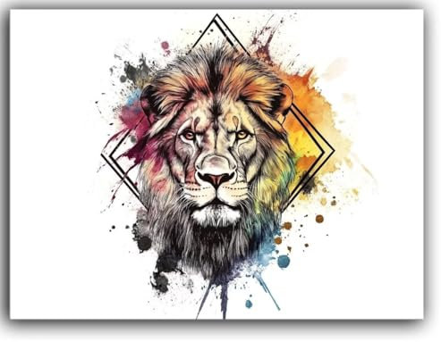 lion Peinture Numero Adulte, Peinture Numero Enfant Art Peinture par Numero Adulte Loisir Creatif, Paint by Numbers avec Pinceaux and Acrylique Peintures, Decoration Chambre avec Cadre 100X130CM