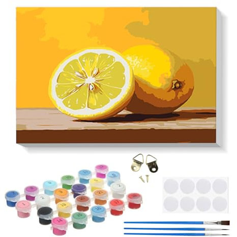 RICUVED Citron Peinture par Numéros DIY Kit 20x30cm pour Adultes Enfants avec Cadre en Bois–Citron DIY Peinture à l'huile par Numéros sur Toile Artisanat avec Pinceaux Peintures Acryliques Décoration