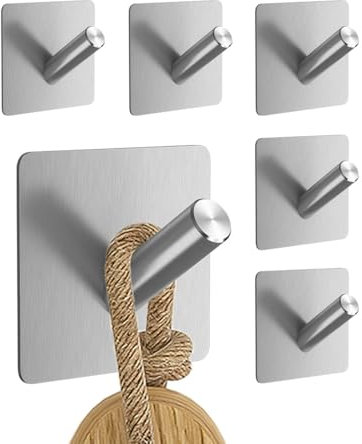 YLITREUS Ganci Adesivi Acciaio Inox 6 Pezzi - Ganci per Accappatoio Senza Forare, Impermeabili e Antiruggine, Adatti per Bagno e Cucina, Argento
