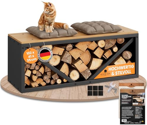 BLACK OAK Kaminholz Regal OHIO 102x41x35cm - Kaminholzregal für innen schwarz modern stabil Stahl + Holz - Metall pulverbeschichtet rostfrei + Massivholz für Kaminholz & Brennholz 400 kg