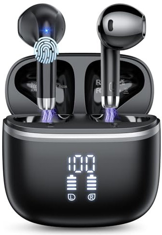Wireless Earbuds, HiFi Stereo Deep Bass,Bluetooth 5.3 Headphones with 4 ENC Noise Cancelling Mic,40H Playtime, IPX7 Waterproof Bluetooth Earphones, Bluetooth Earbuds Dual LED Display,2025,Black