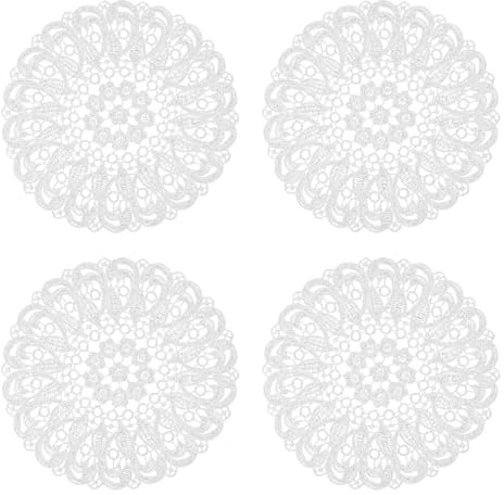 Piriuuo 4 Stück 25,4 cm Spitzendeckchen für Tische, runde Häkeldeckchen, Vintage-Spitzen-Tischsets, Baumwolle, handgefertigte Spitzen-Untersetzer, Tischsets für Küche, Esszimmer, Geburtstag, Party