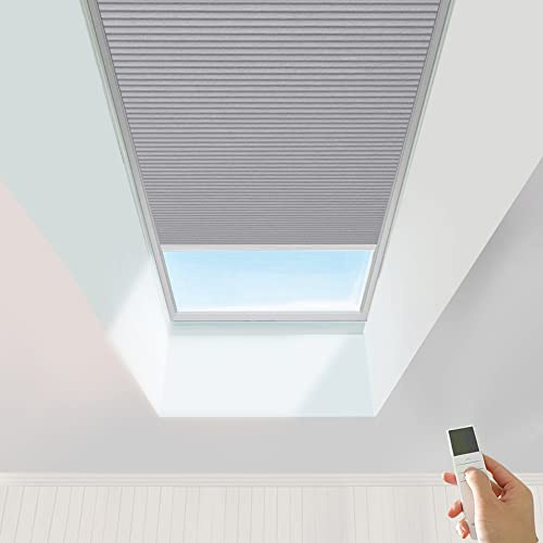 TIPIACE Hard-Wired Motorized Skylight Roof Window Cellular Honeycomb Full Blackout Waterproof Blinds Curtain Suitable Skylight Glass Room Sloping Roof Room (Lihgt Grey 93021E)