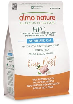 Almo Nature HFC Our Best - Adult Sterilized - Trockenfutter für sterilisierte Katzen - Frisches Huhn - Zur Gewichtskontrolle, Lebensmittelqualität, Glutenfrei, Monoprotein - 300g