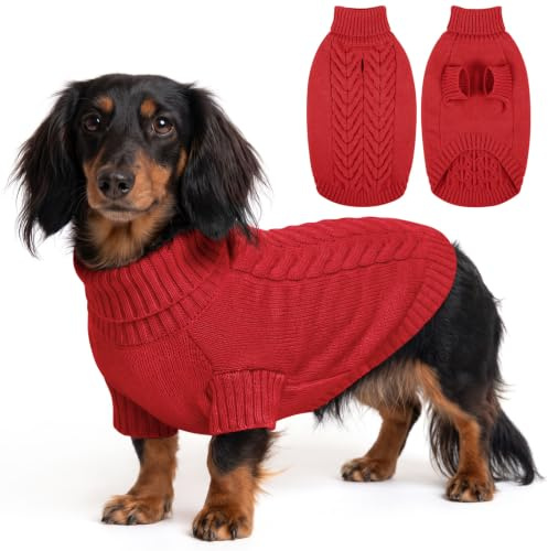 ASENKU Rollkragen Gestrickter Hundepullover Winter M für mittelgroße Hunde | Hunde Strickpullover mit geschirr öffnung, Passend für Dackel, Cocker Spaniel, Beagle, Französische Bulldogge