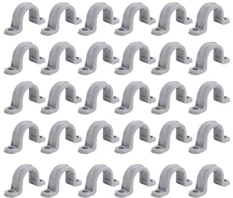 FTVOGUE PVC-Rohrschelle, 30 Stück, 1/2 Zoll Elektrorohrband mit Zwei Löchern, Robustes PVC-Material für die Sichere Befestigung von Kabeln, Drähten und Rohren in Elektro-, HVAC- und Landschaftsbau