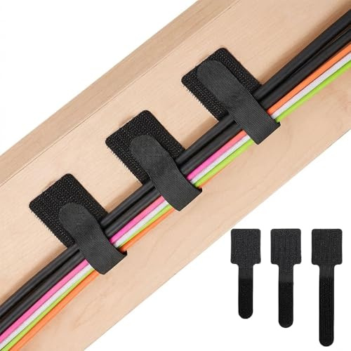 ColumPRO Under Desk Cable Management, Self Adhesive Cable Tidy with Hook and Loop Straps, Stick-On Cable Organiser for Desk, Office & Home, 30PCS Mixed Sizes (90/100/115mm), Black