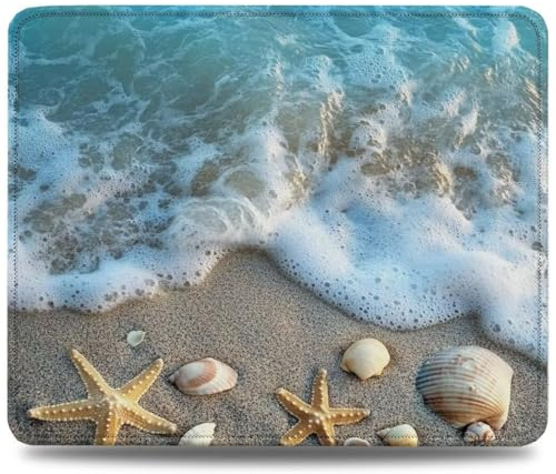 Tapis de Souris de Gaming 320 mm x 260 mm Tapis de Souris Plage, Accessoires Bureau Antidérapant Étanche, Haute Précision et Vitesse avec Bords Cousus pour Gamer, Ordinateur, PC, Étoile de mer 0d-225