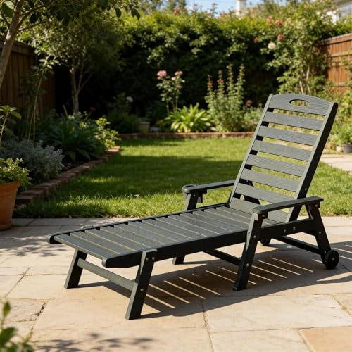 Domi Sonnenliege Outdoor Liege aus HDPE, verstellbare Rückenlehne, Poolliege für Garten, Terrasse & Poolbereich, Grau