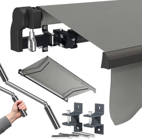 STEELSØN Kestria Gelenkarmmarkise 200x150 cm, Grau, mit Kurbel, vormontiert | Markise für Dachterrasse/Garten, Außenrollo aus Kunststoffgewebe, Sonnenmarkise mit Wandhalterung, blickdicht & wetterfest