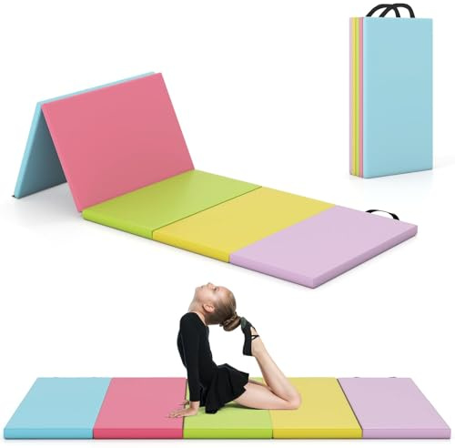 COSTWAY Turnmatte klappbar, 200 x 75cm Weichbodenmatte, Gymnastikmatte 5 fach faltbar mit Tragegriff & Klettverschluss, Sportmatte Fitnessmatte zuhause für Kinder Erwachsene (Macaron)