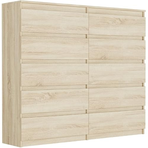 Framire Hohes Highboard Sonoma Eiche 140x40x120 cm – breite Kommode mit 10 Schubladen, XXL Sideboard für Wohnzimmer, Schlafzimmer & Flur, Modern R-140-S10