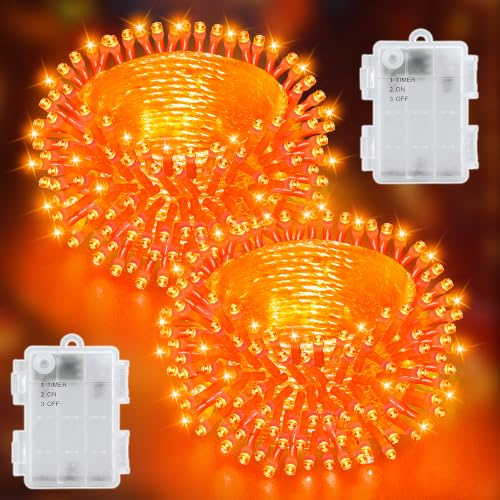 Dalugo 2 Stück Lichterkette Batterie, 3M 30 LED Orange Wasserdicht Lichterketten mit 6h Timer für Innen außen