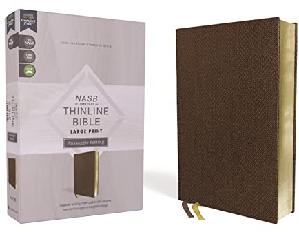 NASB, Thinline Bible, Large Print, Passaggio Setting, Leathersoft, Brown, Red Letter, 1995 Text, Comfort Print: Elegantly uniting single and double columns into one Passaggio Setting Bible design