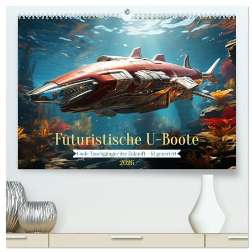 Futuristische U-Boote (hochwertiger Premium Wandkalender 2026 DIN A2 quer), Kunstdruck in Hochglanz: Coole Unterwasserboote der Zukunft in spektakulärem Design - KI generiert (CALVENDO Mobilitaet)