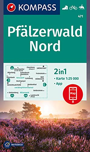 KOMPASS Wanderkarte 471 Pfälzerwald Nord 1:25.000: 2in1 Wanderkarte inklusive Karte zur offline Verwendung in der KOMPASS-App. Fahrradfahren. Reiten.