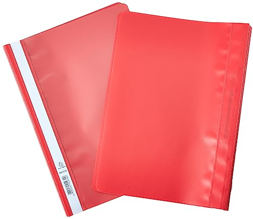 Exacompta 449203B 25er Pack Plastik-Schnellhefter. Aus PP-Folie für DIN A4 kaufmännische Heftung rot mit Beschriftungsstreifen Hefter Ideal für Büro und Schule