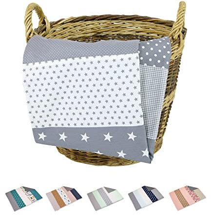 ULLENBOOM ® Babydecke 70x100 cm, Graue Sterne (Made in EU) - Aus Baumwolle & flauschigem Fleece (OEKO-TEX Standard), Baby Decke Neugeborenen, ideal als Kinderwagendecke oder Kuscheldecke