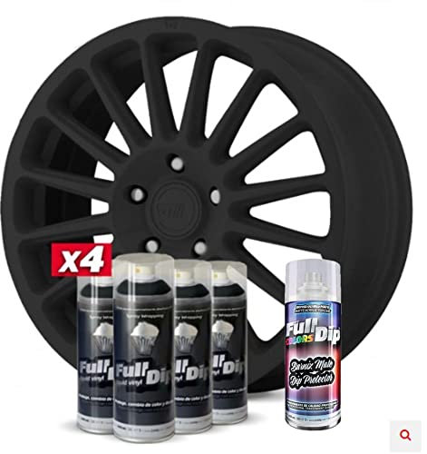 Set Felgen Vinyl Flüssig Full Dip 4 Sprays schwarz mit mattem Schutz