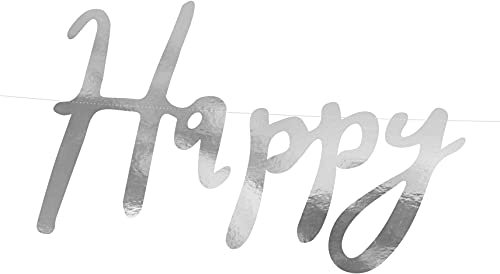 PartyDeco Banner Happy Birthday Silber | 16,5 x 62 cm