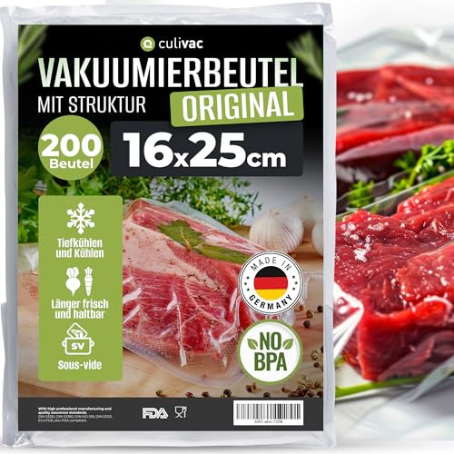 Vakuumierbeutel culivac 200 Vakuumbeutel 16x25cm Premium, Folienbeutel für jedes Folienschweißgerät Vakuumiergerät Vakuumierer, Vakuumierfolie Original sous vide, Made in Germany, BPA-frei