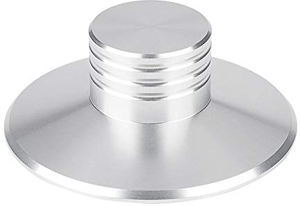 Stabilizzatore a disco in metallo per giradischi in vinile LP con pinza da record(Argento)
