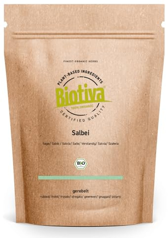 Salbei Tee Bio 250g - Echter Salbei - Salvia officinalis gerebelt - Arzneipflanze 2023 - ohne Zusatzstoffe - abgefüllt in Deutschland - vegan - Biotiva