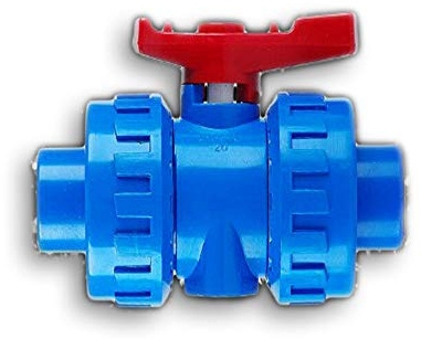 Vanne à boisseau sphérique PVC 2 voies double union soudure solvant (colle) et BSP (fileté) pour raccordement de tuyau d'alimentation en eau (20 mm)
