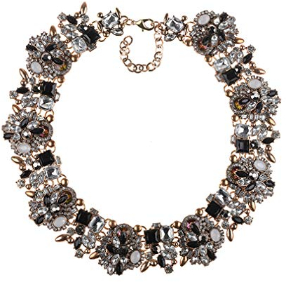 YAZILIND Retro Elegant Exquisit Charm Kragen Schmuck Vintage Colourized Glass Crystal Cluster Chunky Statement Halskette für Frauen Schwarz + Weiß