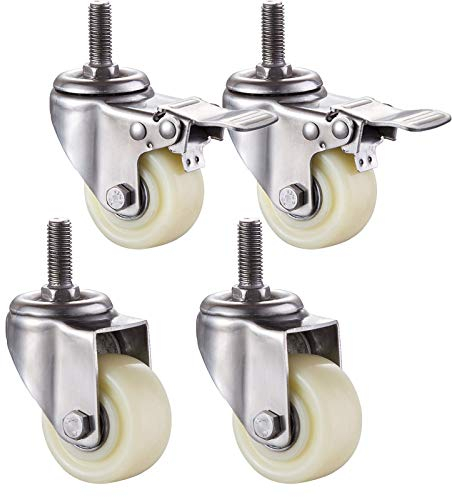 Jolan Transportrollen,Nylonrollen,Edelstahl 304,Lenkrollen Mit Bremsen,360° -Drehung,Hochleistungsrollen,Schrauben M8/M10/M12,2brakes+2no Brakes,50mm/M8