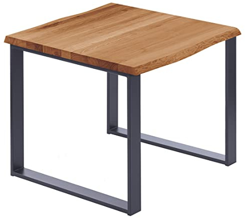 LAMO Manufaktur Esstisch Küchentisch Schreibtisch Couchtisch aus Massivholz, mit Baumkante 60x60x76 cm (AxBxH), Modern, Dunkel/Anthrazit, LBB-01-A-004-7016M