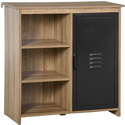 HOMCOM Buffet Industriel - Meuble de Rangement sur Pied 3 niches Placard - en Bois et Porte métal Noir