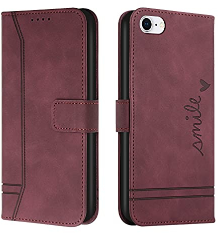 Trugox Handyhülle für Apple iPhone SE 2022 5G/iPhone SE 2020/iPhone 8/iPhone 7 Hülle Klappbar Klapphülle mit Kartenfach Handytasche Schutzhülle Tasche Leder Wallet Flip Case Cover - Bordeauxrot