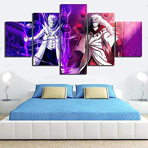 Wondbeau Leinwanddrucke Modulare Wandkunst Wandaufkleber 5 Teiliges Wandbild Druck auf Leinwand Malerei Moderne Abstrakte Poster Mit Rahmen M/100cm×50cm Uchiha Madara,Uchiha Obito