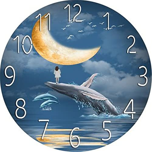 EXQULEG Wanduhr Ohne TickgeräUsche Lautlos Modern Quarz Groß Batterie Betriebene Wanduhr Einfach zu Lesen für Wohnzimmer, Küche, Büro und Schlafzimmer 30cm (Wal)