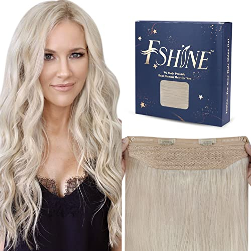 Fshine Invisible Fish Line Extensions Echthaar 35cm 70g Secret Draht Extensions Echthaar mit Clips Weißblond Haarverlängerun mit Draht Farbe 1000