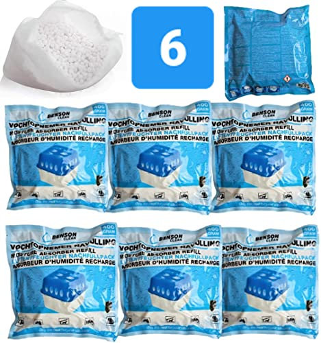 HONGRVWI 6x 400g Dehumidifier Feuchtkiller Nachfüllpack - Nachfüllbeutel Raum Entfeuchter Feuchtigkeits-Stopper Luftentfeuchter Granulat in Vliesbeuteln,für gängige Raumentfeuchter Räume bis ca 23m²