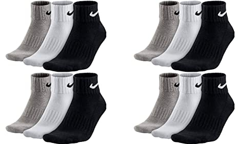 NIKE 12 Paar Socken One Quater Socks Herren Damen Kurze Socke Knöchelhoch Weiß Schwarz Grau Größe 34 36 38 40 42 44 46 48 50, Farbcode + Farbe:A48 12 Paar bunt, Größe:38-42