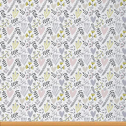 Blumen Draussen Stoff von The Yard Süß Herz Love Blumen Muster Polsterstoff für Stühle Bauernhaus Lovely Botanical Dekostoff für Heimwerkerprojekte Rosa Blau 92x150cm